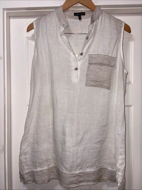 Robert Kitchen White Sleeveless Linen Top